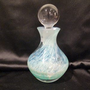 Vintage Aqua/Green-White Swirl Glass Perfume Bottle with Round Stopper